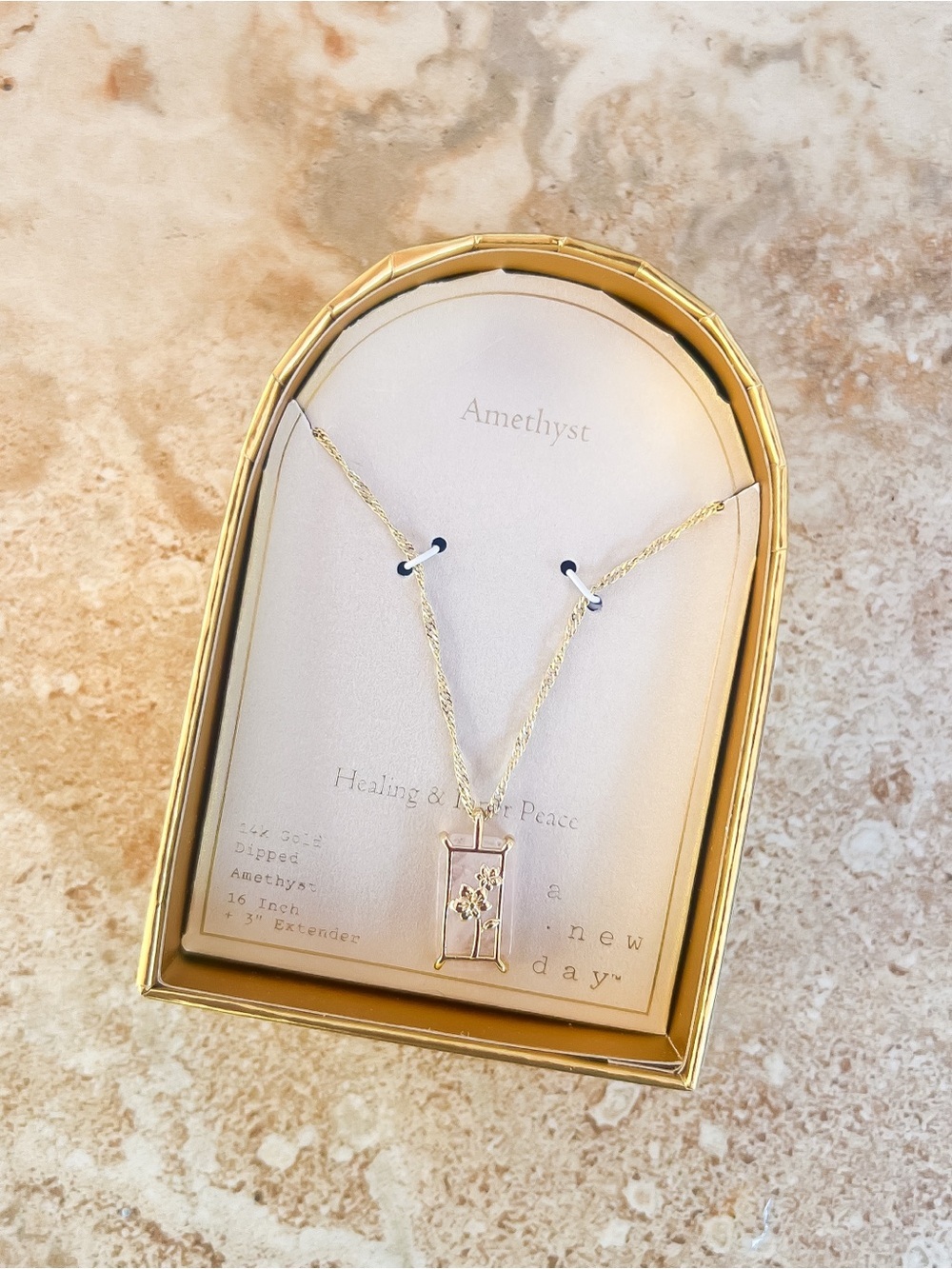A New Day 14K Gold Dipped Amethyst Flower Tag Pendant Necklace